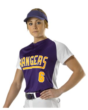 B32685545 Womens Two Button Fastpitch Jersey, Forest & White - Large