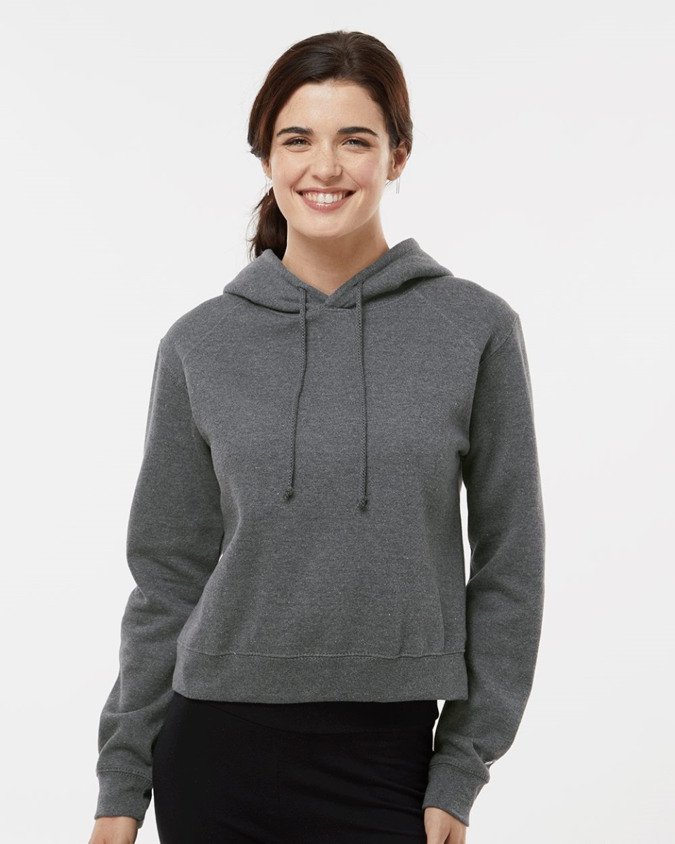 B21485708 Women Crop Hooded Sweatshirt, Red - Extra Small