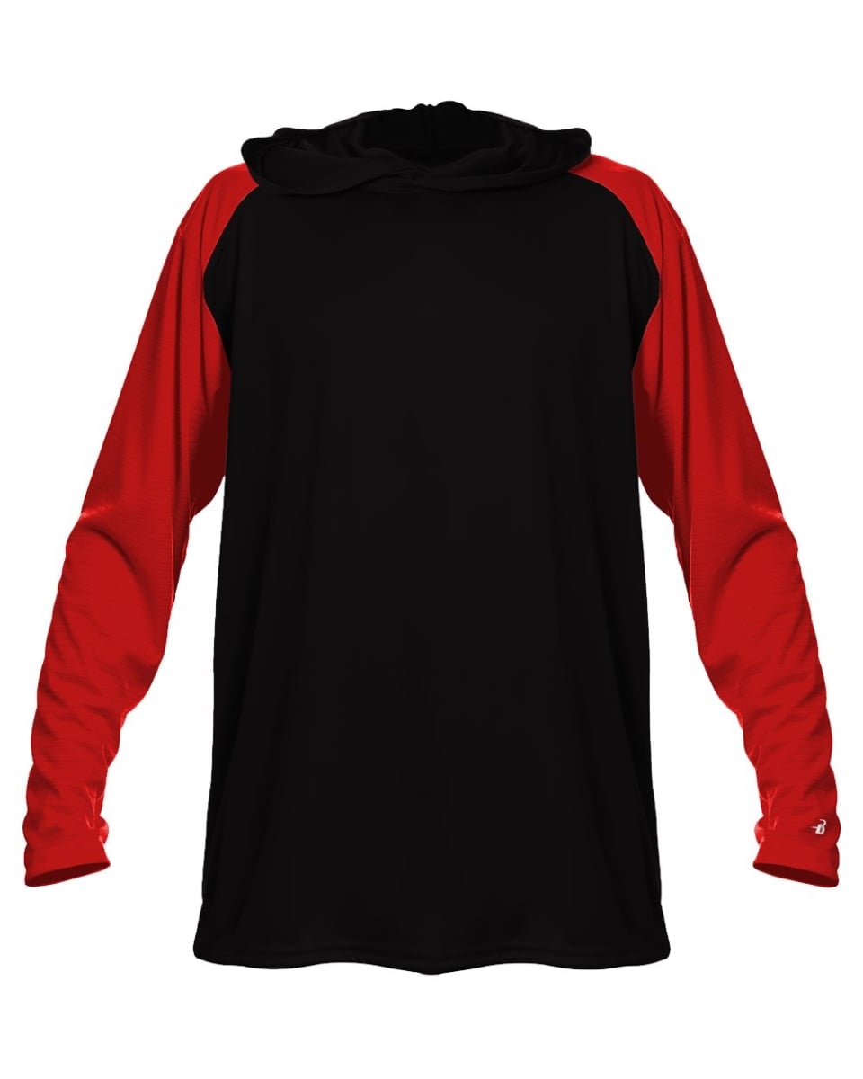 B90885704 Breakout Hooded Long Sleeve T-Shirt, Red & Navy - Medium