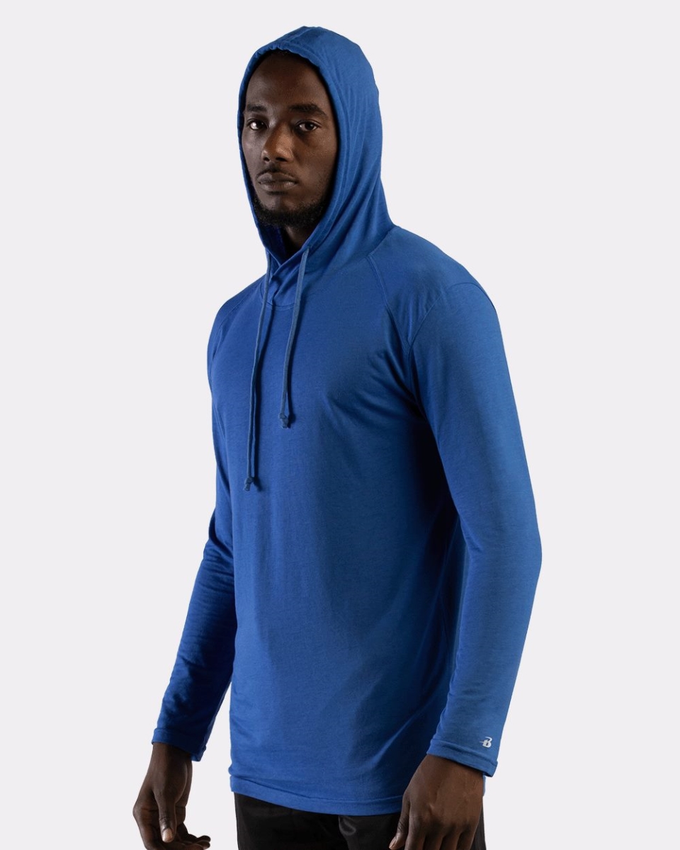 B57385664 Tri-Blend Surplice Hooded Long Sleeve T-Shirt, Peach - Medium