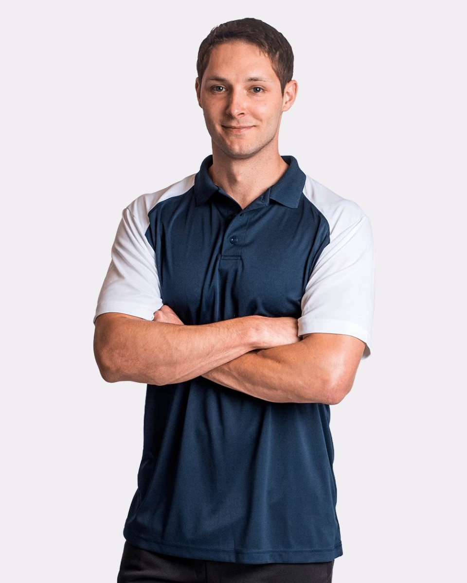 B57685653 Sport Polo T-Shirt, Navy & White - Small