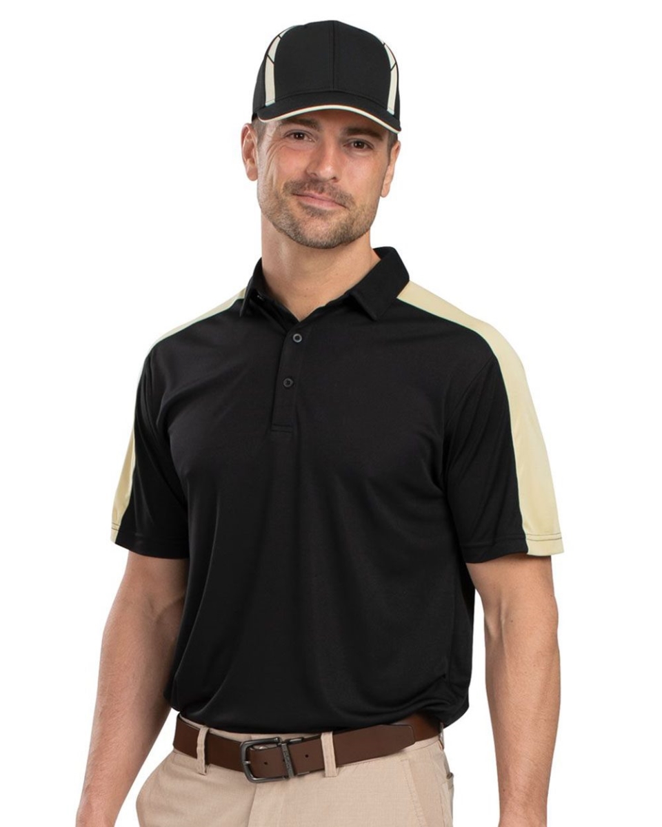 B09634516 Mens Two-Tone Vital Polo T-Shirt, Black & Gold - Extra Large