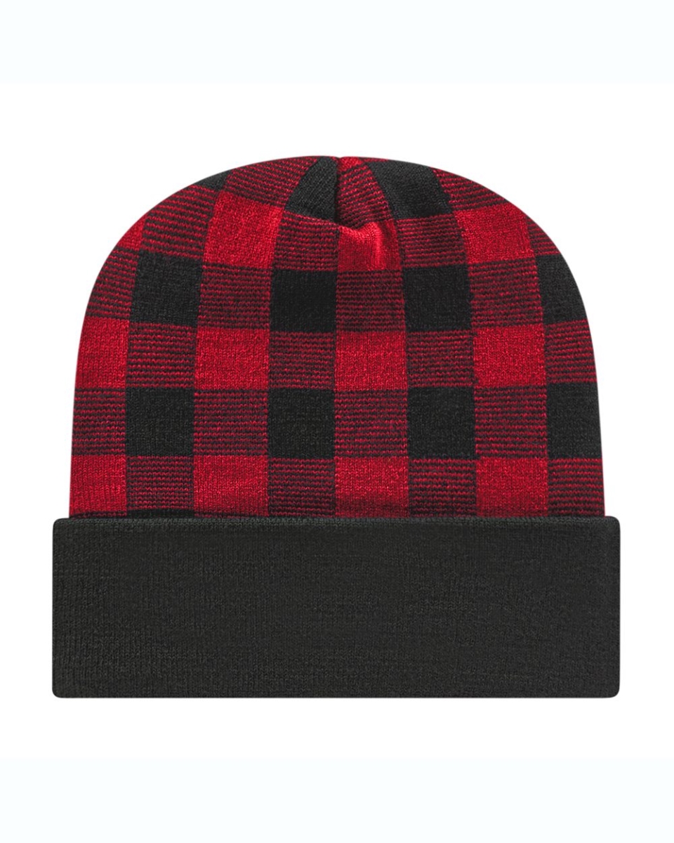 Picture of Cap America B51595100 USA-Made Plaid Beanie&#44; Black & True Red - One Size