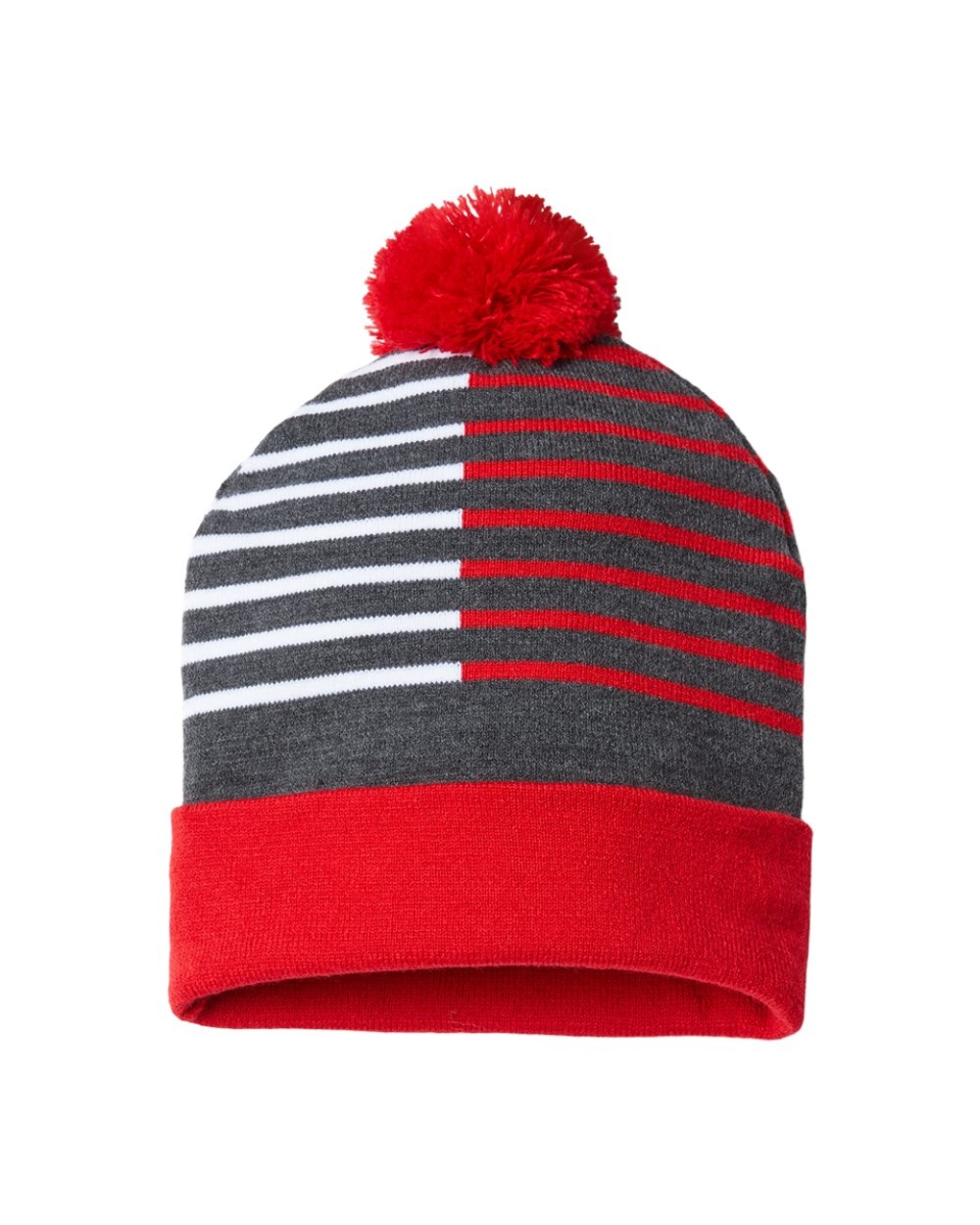Picture of Cap America B91895700 USA-Made Half Color Beanie&#44; True Red & White - One Size
