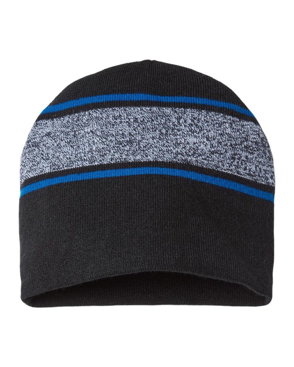 Picture of Cap America B92095110 USA-Made Variegated Striped Beanie&#44; Black & True Royal - One Size