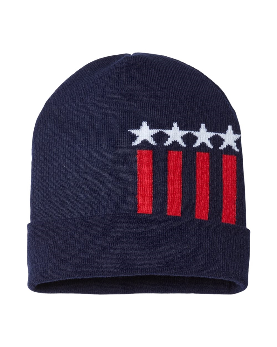 Picture of Cap America B92495130 USA-Made Patriotic Cuffed Beanie&#44; True Navy & White - True Red USA - One Size