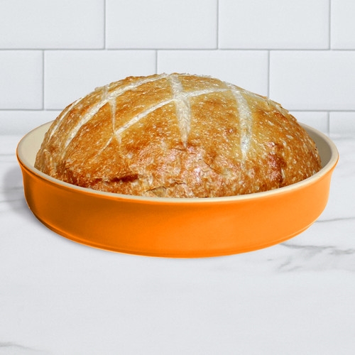 Picture of SASSAFRAS ENTERPRISES 2555TGRM SuperstoneDeep Dish Pizza Stone Tangerine Glazed/Unglazed Interior