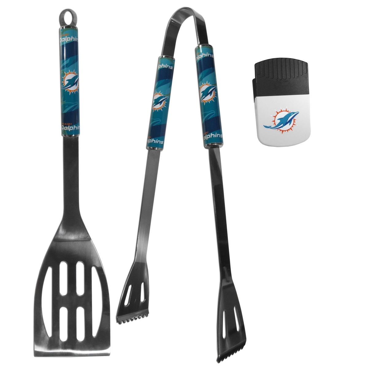 Picture of Siskiyou F2BQ060PMC Unisex NFL Miami Dolphins 2 Piece BBQ Set & Chip Clip - One Size