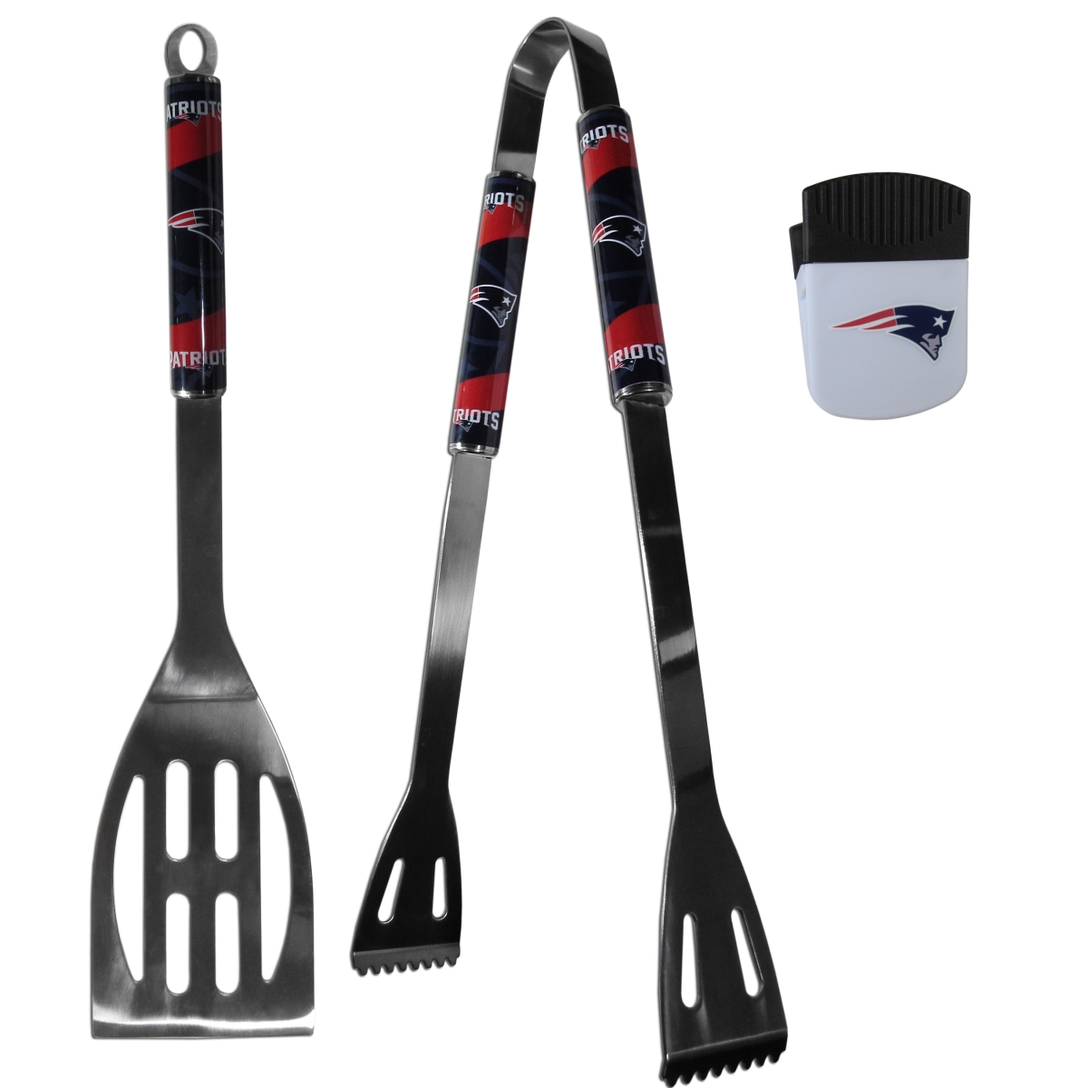 Picture of Siskiyou F2BQ120PMC Unisex NFL New England Patriots 2 Piece BBQ Set & Chip Clip - One Size