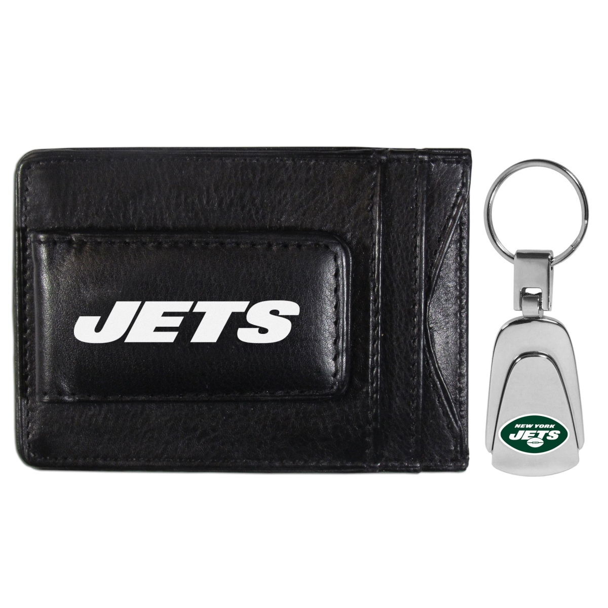 Siskiyou FCCP100KP Unisex NFL New York Jets Leather Cash & Cardholder & Steel Key Chain - One Size