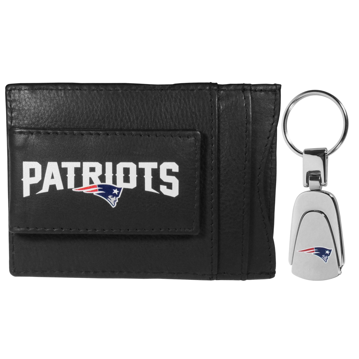 Siskiyou FCCP120KP Unisex NFL New England Patriots Leather Cash & Cardholder & Steel Key Chain - One Size