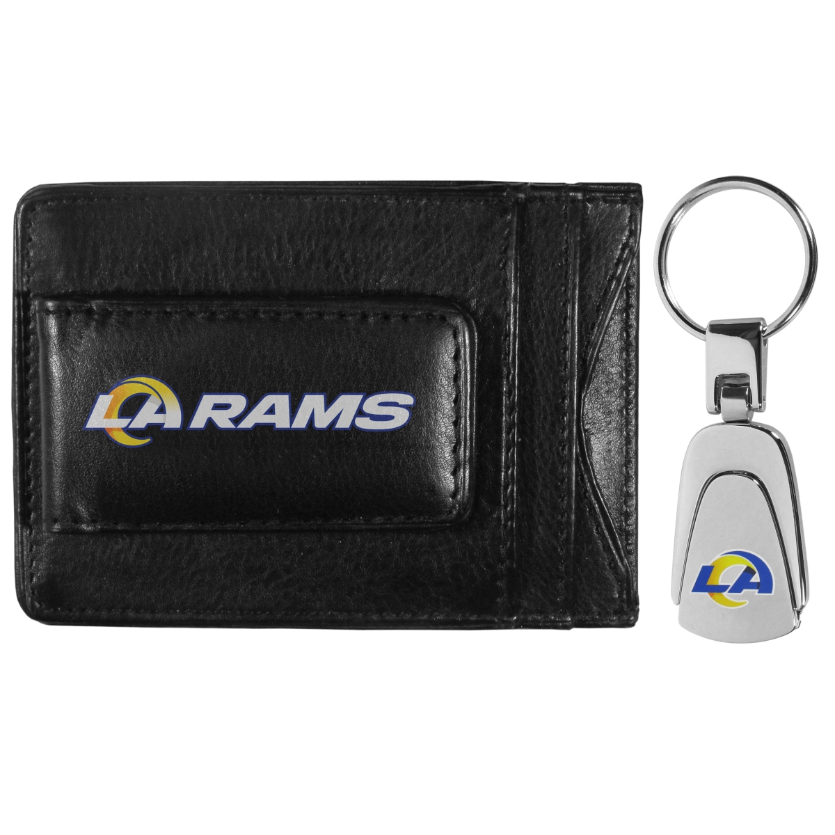 Siskiyou FCCP130KP Unisex NFL Los Angeles Rams Leather Cash & Cardholder & Steel Key Chain - One Size