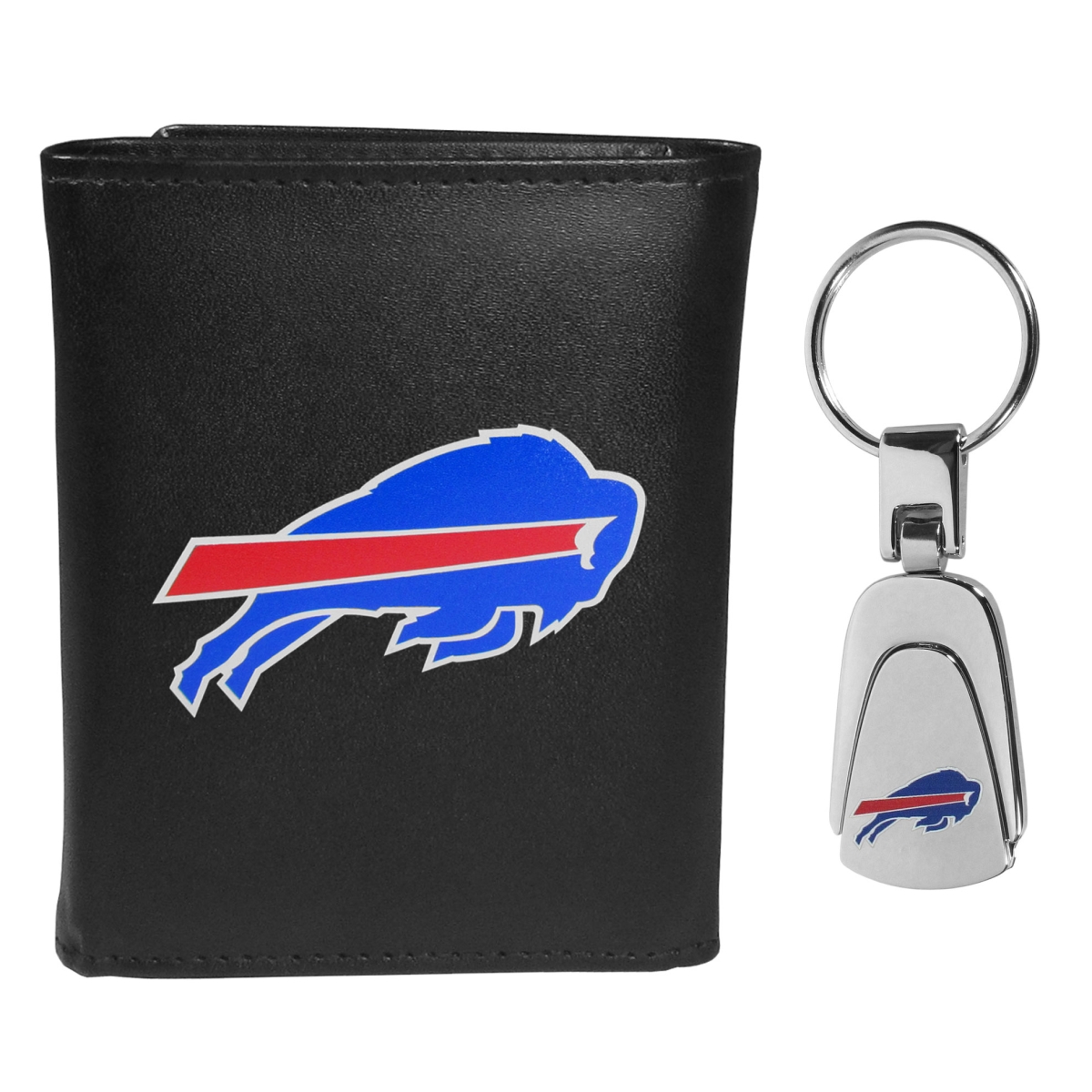 Siskiyou FLTR015KP Male NFL Buffalo Bills Leather Tri-fold Wallet & Steel Key Chain