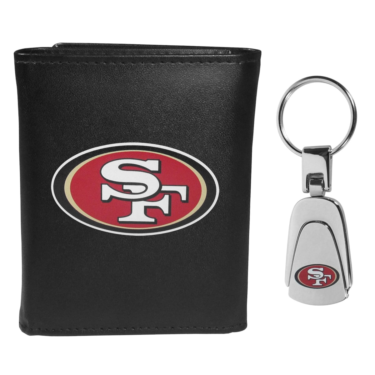 Siskiyou FLTR075KP Male NFL San Francisco 49ers Leather Tri-fold Wallet & Steel Key Chain
