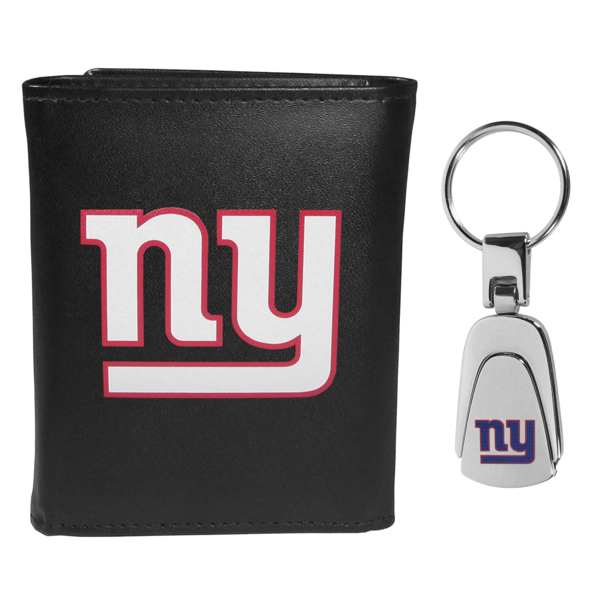 Siskiyou FLTR090KP Male NFL New York Giants Leather Tri-fold Wallet & Steel Key Chain