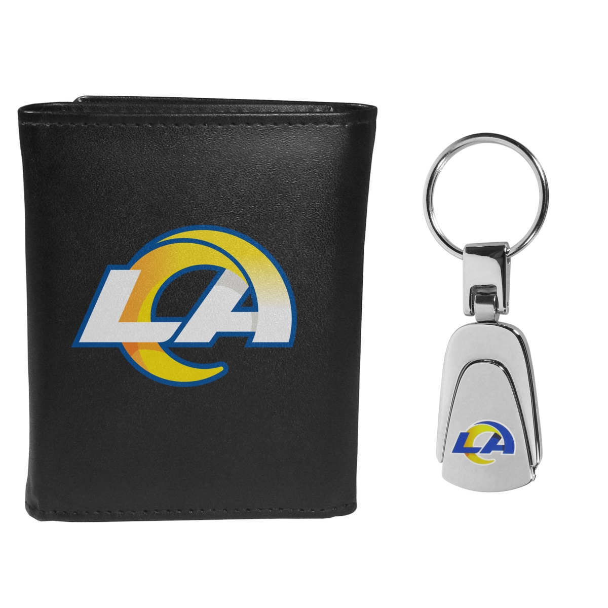 Siskiyou FLTR130KP Male NFL Los Angeles Rams Leather Tri-fold Wallet & Steel Key Chain