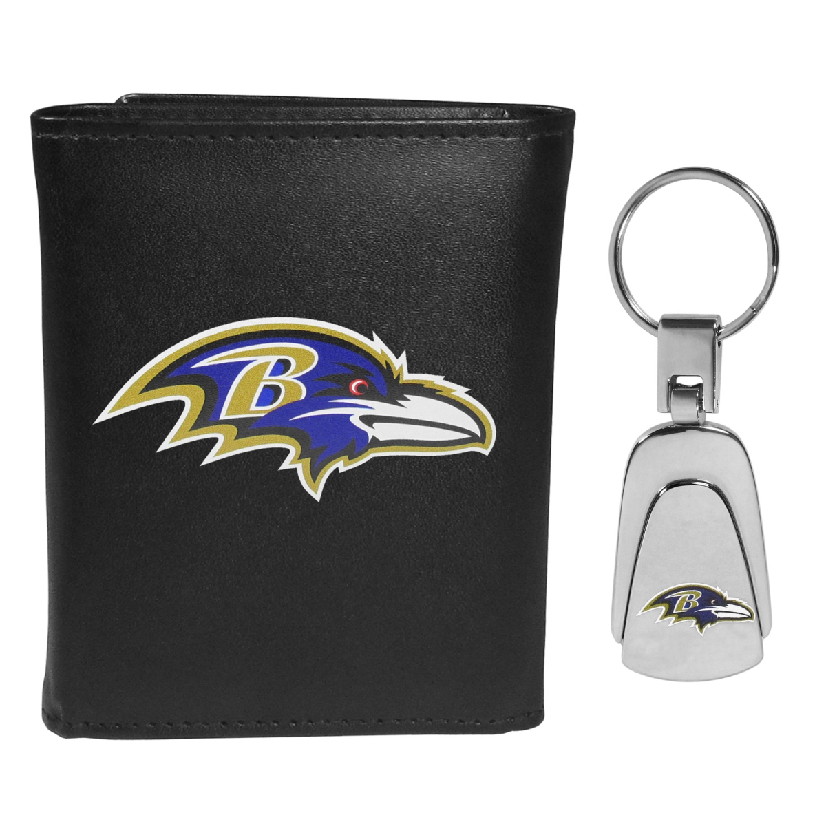 Siskiyou  Male NFL Baltimore Ravens Leather Tri-fold Wallet & Steel Key Chain