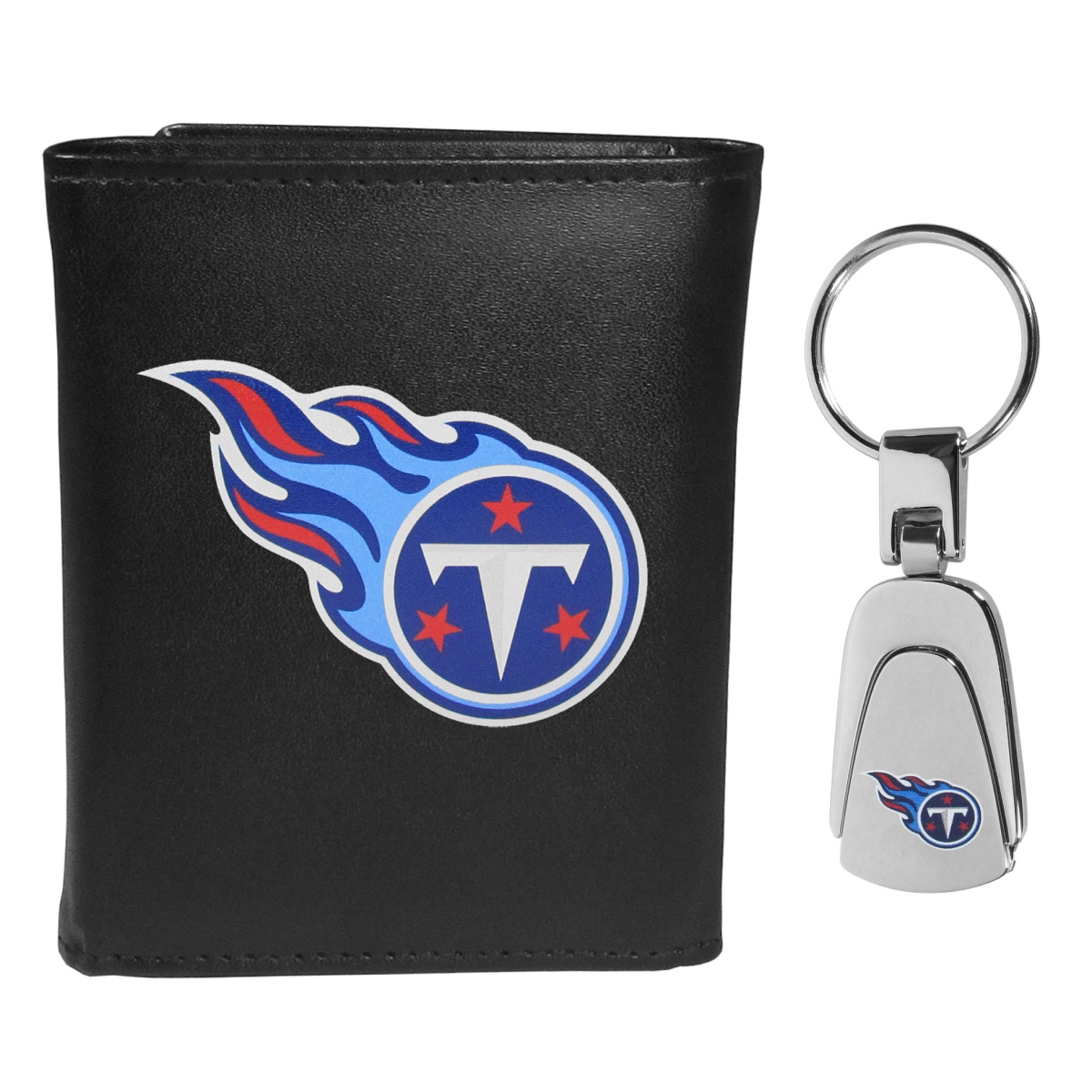 Siskiyou FLTR185KP Male NFL Tennessee Titans Leather Tri-fold Wallet & Steel Key Chain