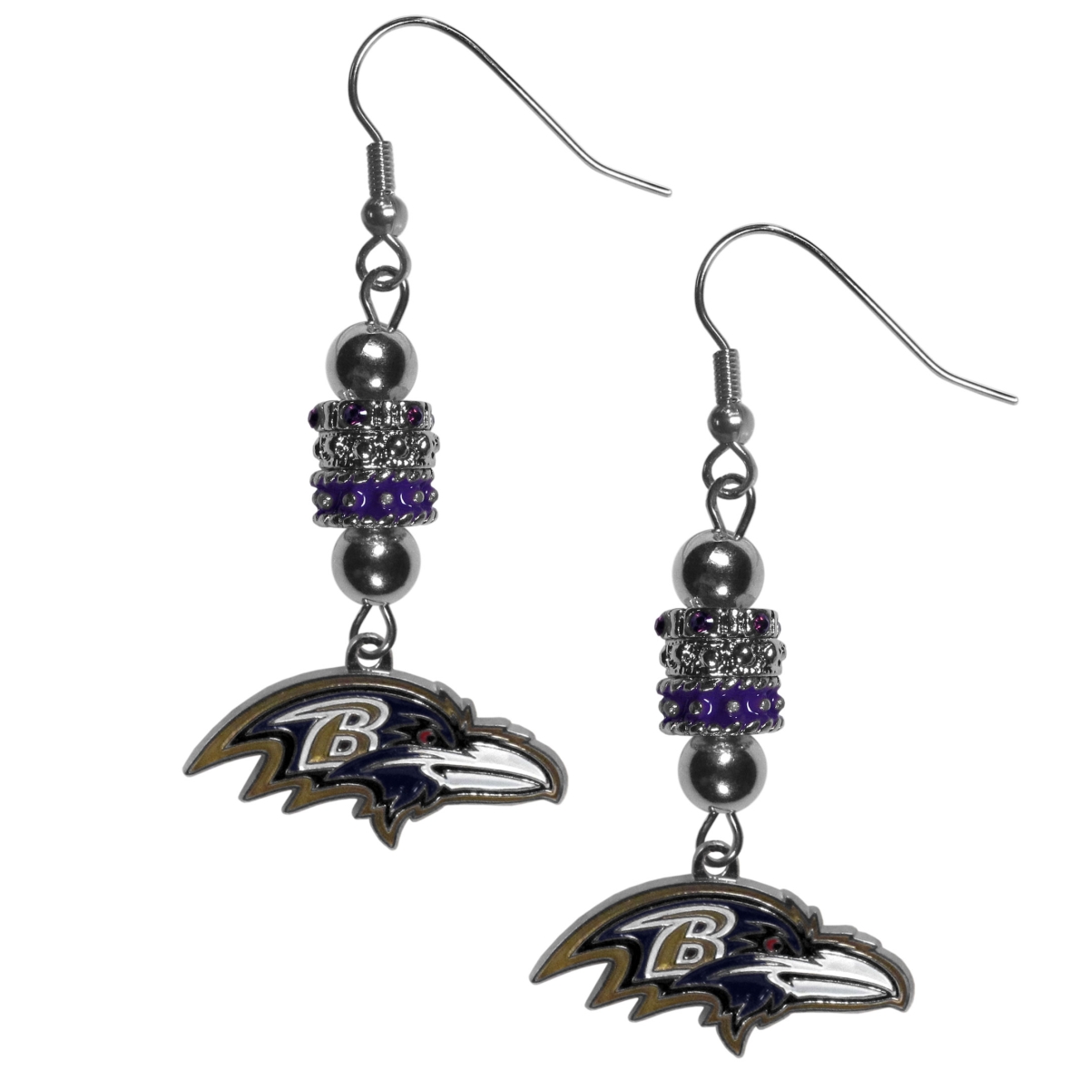 Siskiyou FEBE180 Female NFL Baltimore Ravens Euro Bead Dangle Earrings