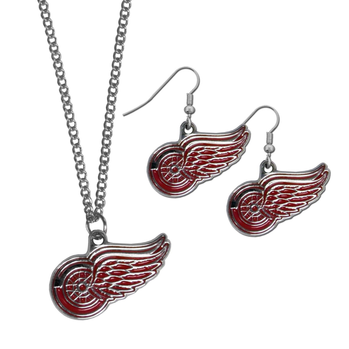 Picture of Siskiyou HDEN110HN Female NHL Detroit Red Wings Dangle Earrings & Chain Necklaces Set - Set of 2