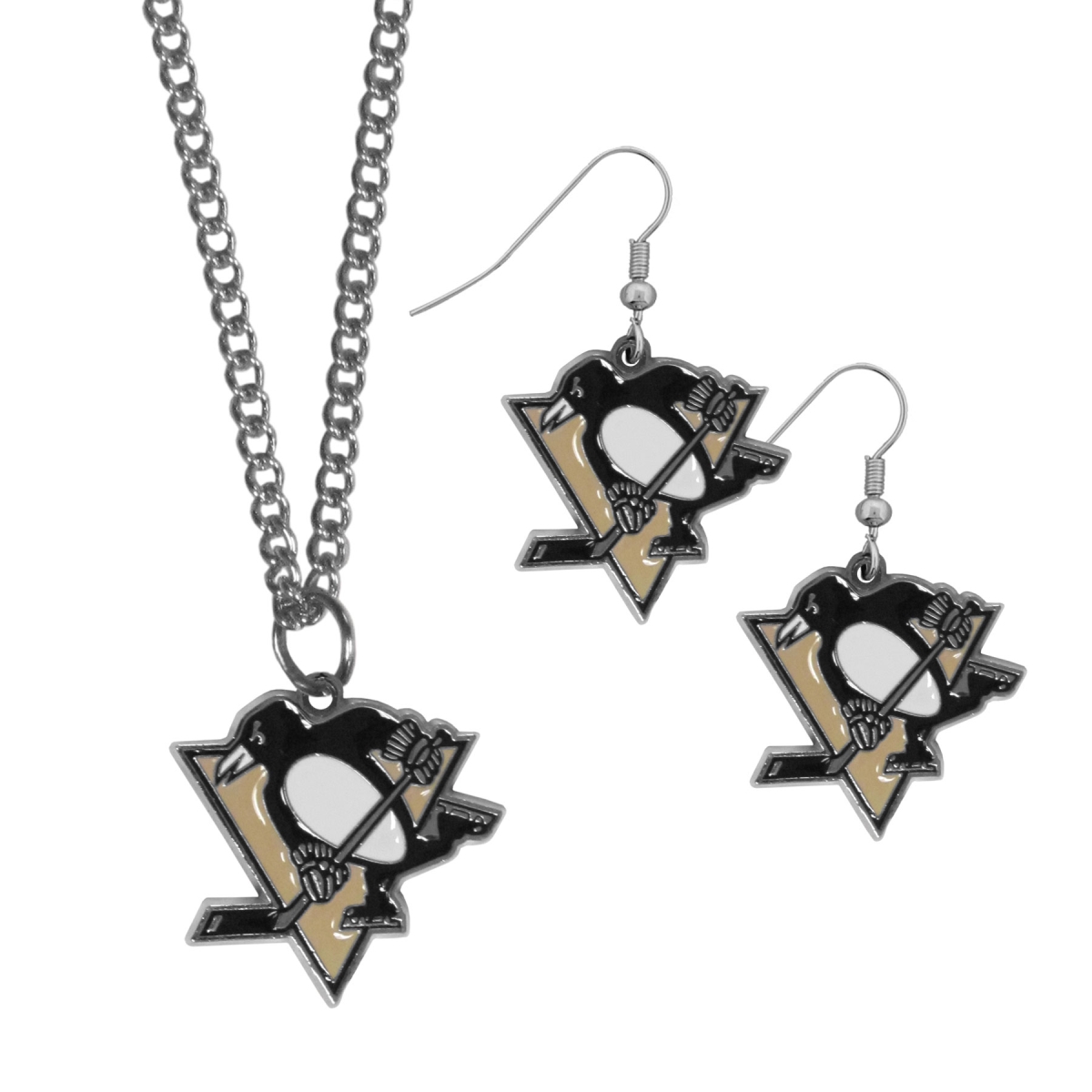 Picture of Siskiyou HDEN100HN Female NHL Pittsburgh Penguins Dangle Earrings & Chain Necklaces Set - Set of 2