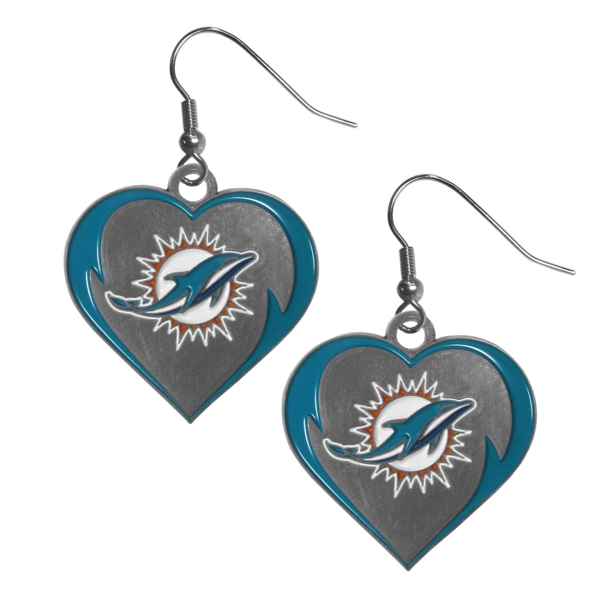 Miami Dolphins Heart Dangle Earrings - Aqua/Orange - Hypoallergenic