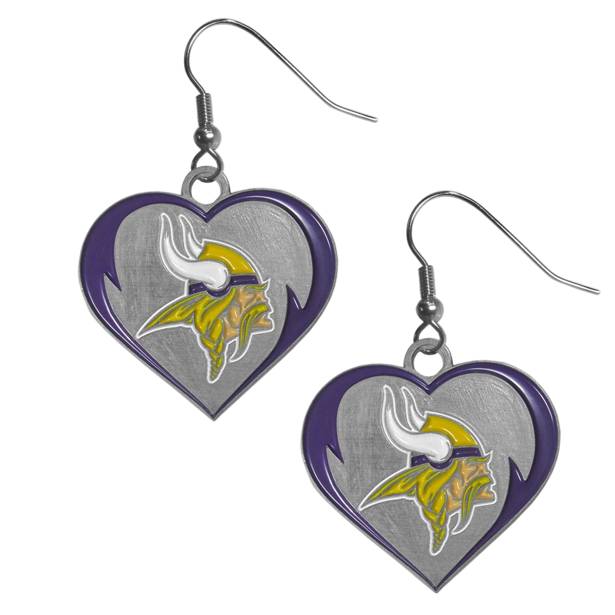 Minnesota Vikings Heart Dangle Earrings - Purple/Silver - Set of 2 - Hypoallergenic