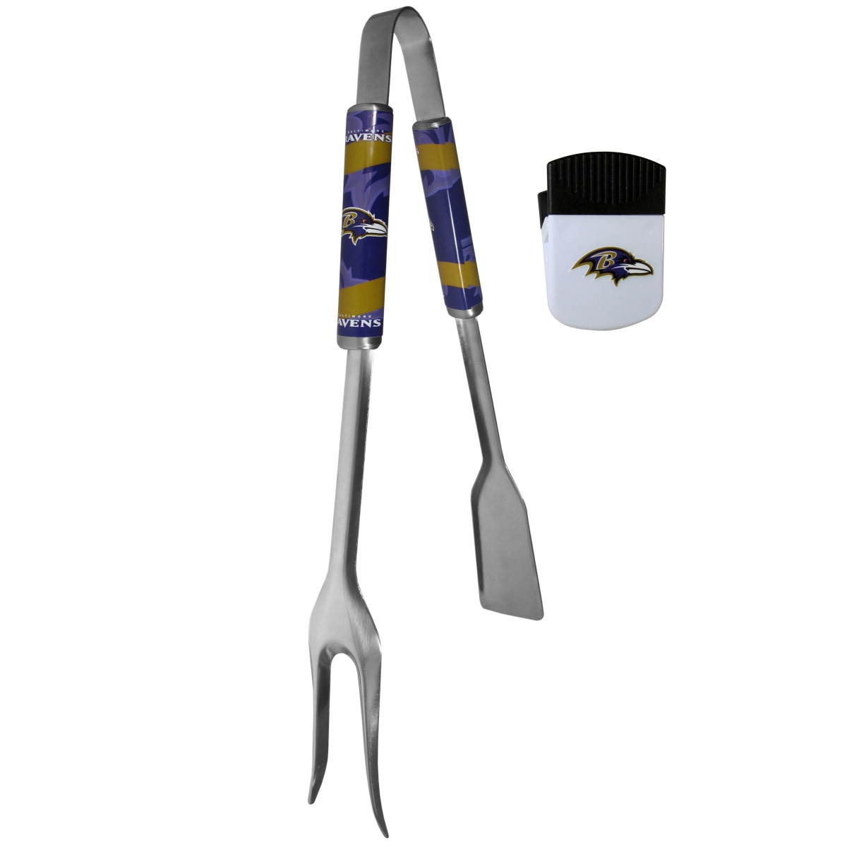 Picture of Siskiyou FBQM180PMC Unisex NFL Baltimore Ravens 3-in-1 BBQ Tool & Chip Clip - One Size
