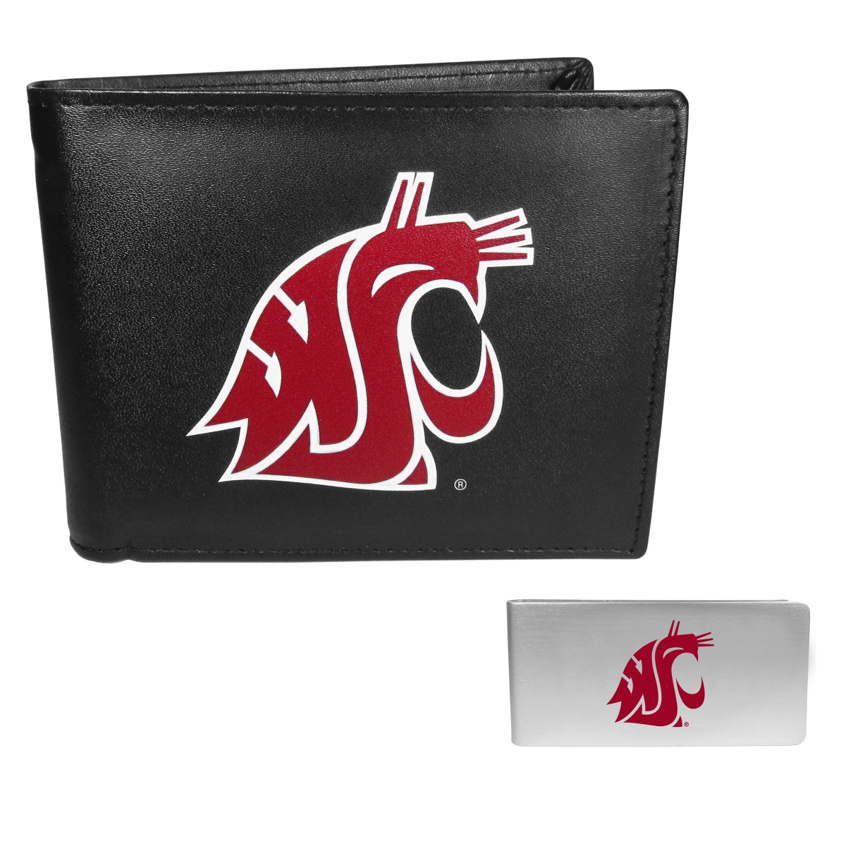 Siskiyou CLBF71BMP Unisex NCAA Washington State Cougars Leather Bi-fold Wallet & Money Clip