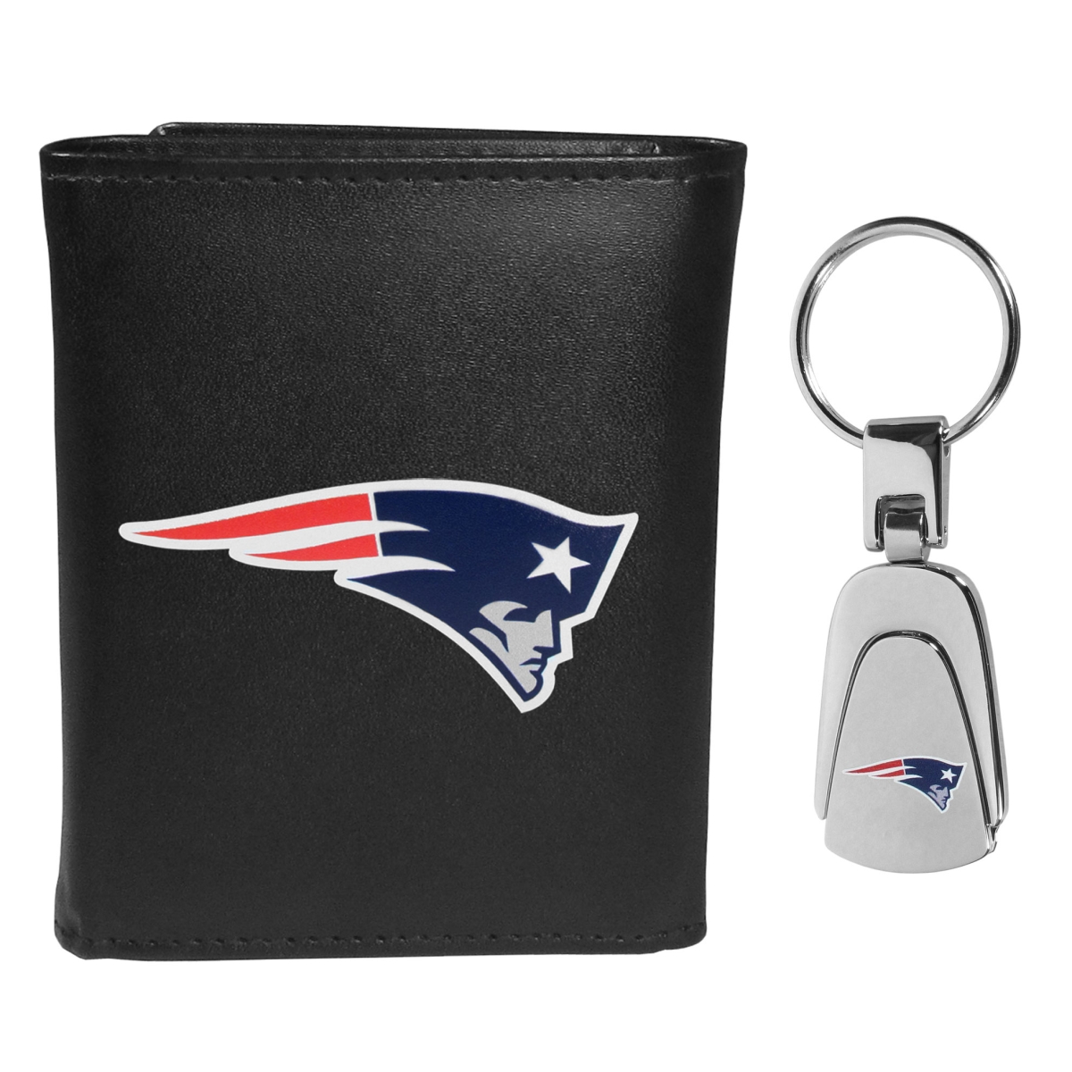 Siskiyou FTRL120KP Male NFL New England Patriots Tri-fold Wallet & Steel Key Chain