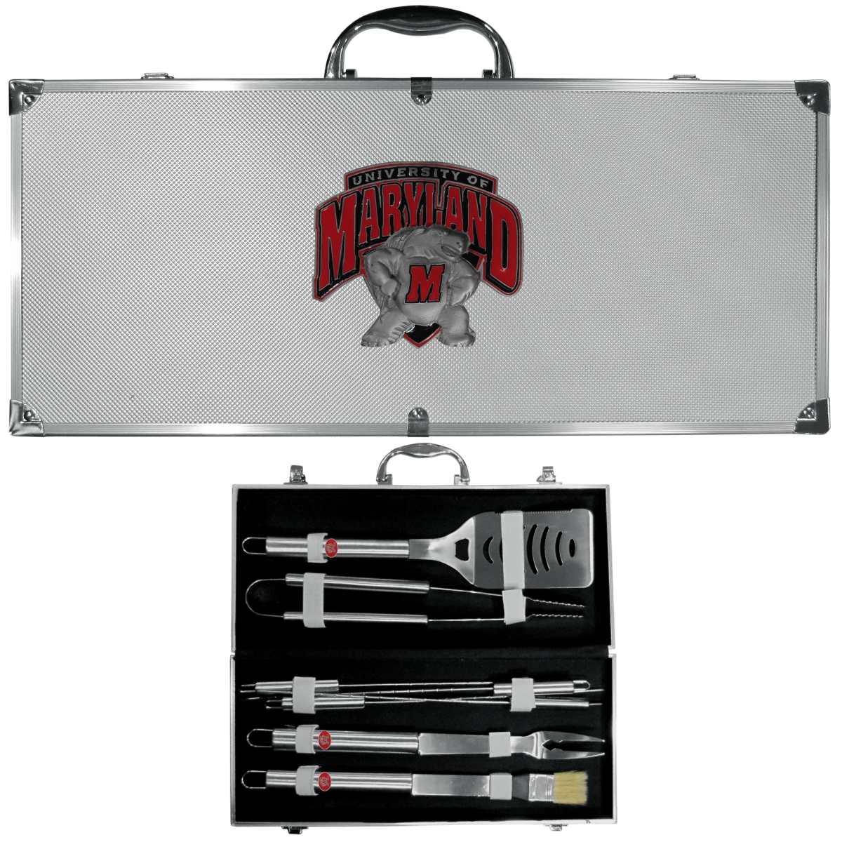 Picture of Siskiyou BBQC64B Unisex NCAA Maryland Terrapins 8 Piece Stainless Steel BBQ Set with Metal Case - One Size
