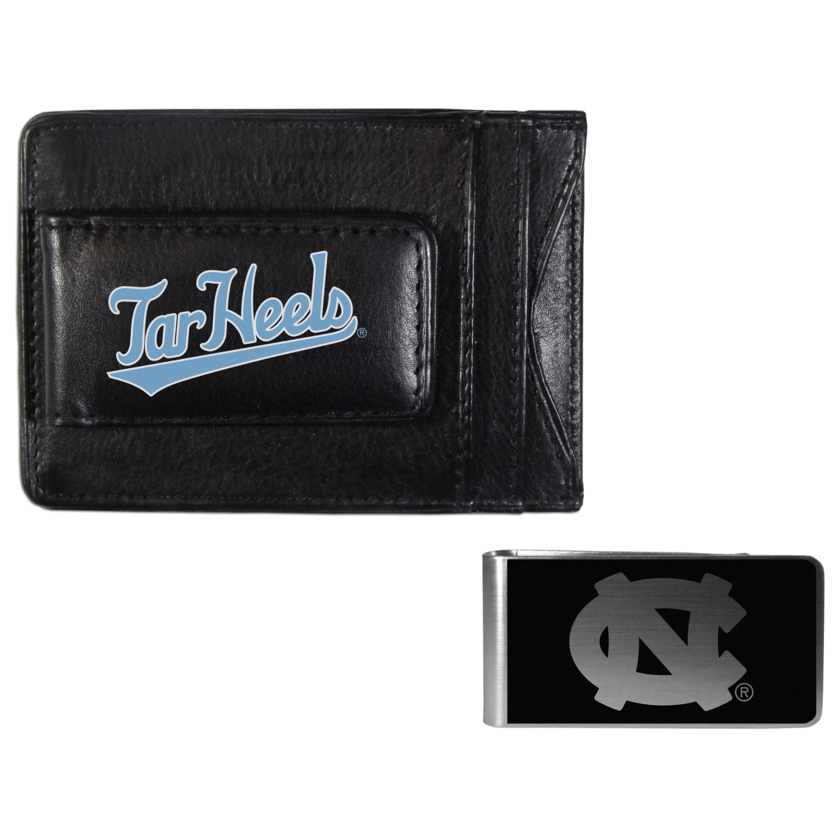 Siskiyou CCCP9BKM Unisex NCAA North Carolina Tar Heels Leather Cash & Cardholder & Black Money Clip - One Size