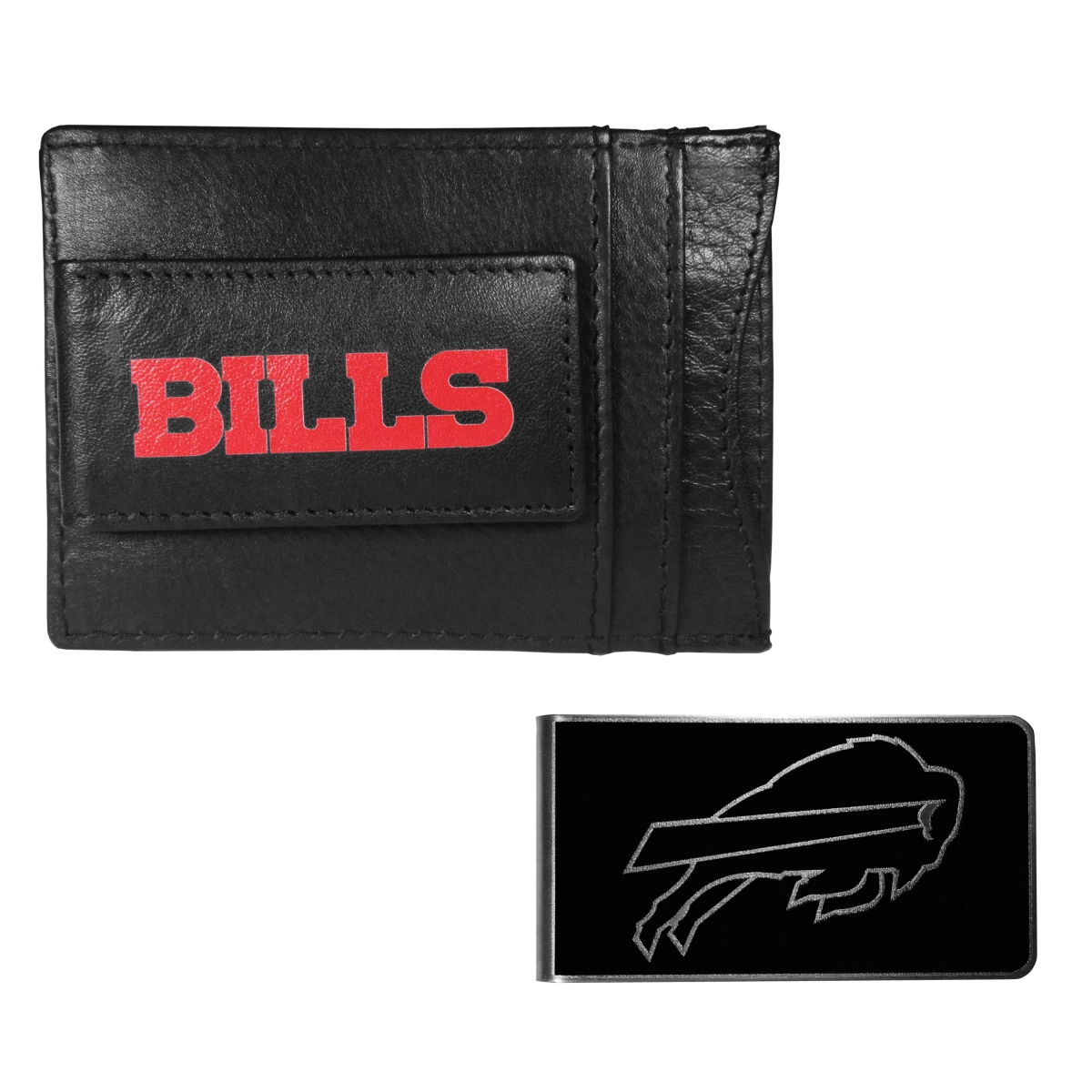 Siskiyou FCCP015BKM Unisex NFL Buffalo Bills Leather Cash & Cardholder & Black Money Clip - One Size
