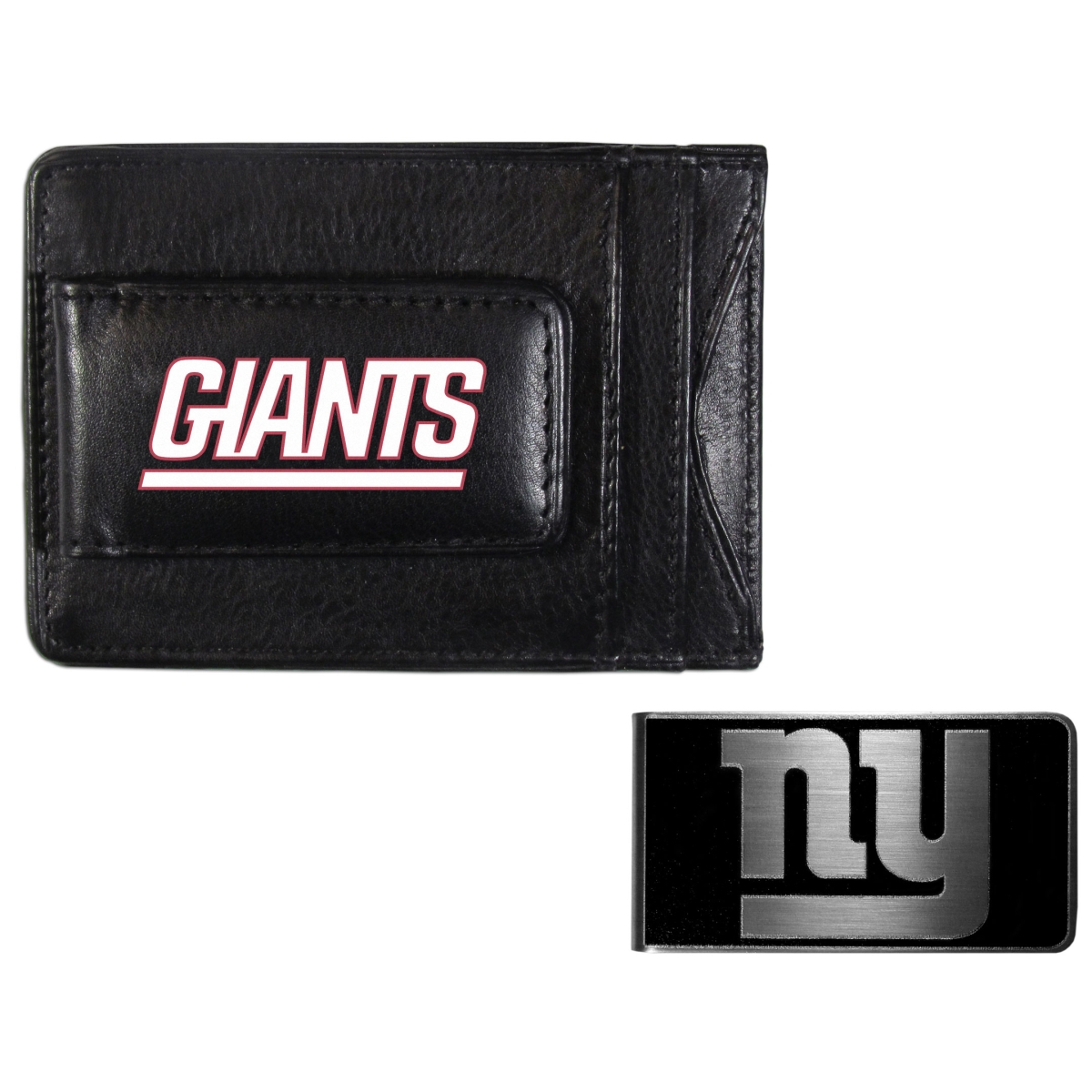 Siskiyou FCCP090BKM Unisex NFL New York Giants Leather Cash & Cardholder & Black Money Clip - One Size