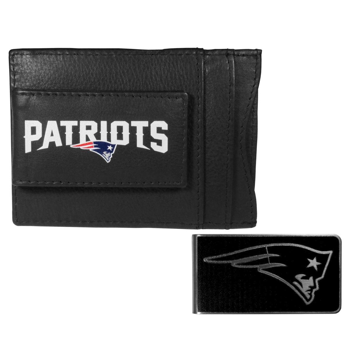 Siskiyou FCCP120BKM Unisex NFL New England Patriots Leather Cash & Cardholder & Black Money Clip - One Size