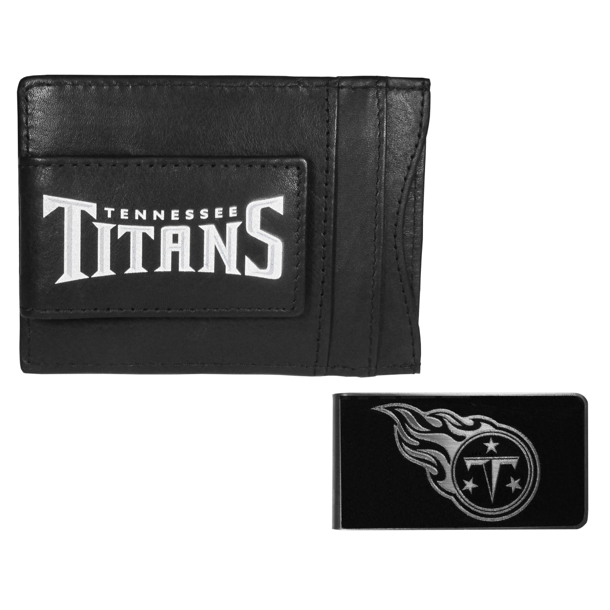 Siskiyou FCCP185BKM Unisex NFL Tennessee Titans Leather Cash & Cardholder & Black Money Clip - One Size