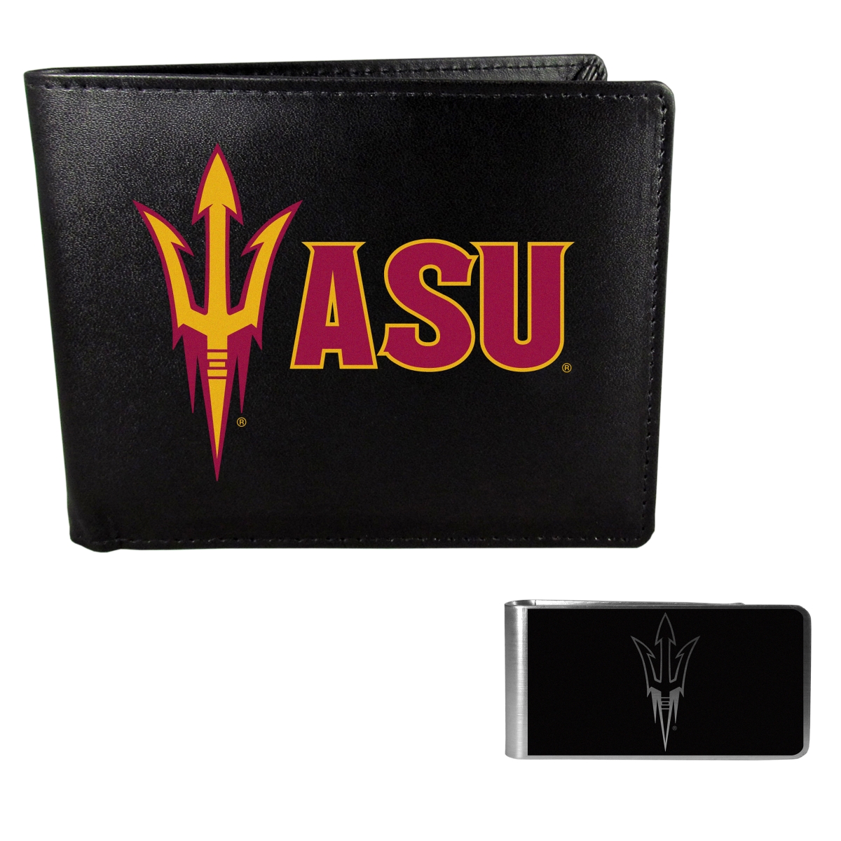 Siskiyou CBIL68BKM Male NCAA Arizona State Sun Devils Bi-fold Wallet & Black Money Clip - One Size