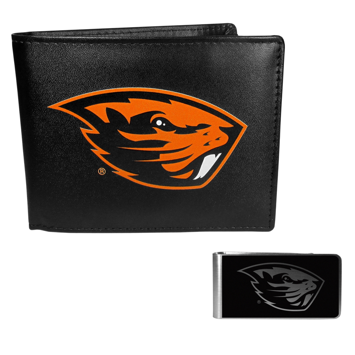 Siskiyou CBIL72BKM Male NCAA Oregon State Beavers Bi-fold Wallet & Black Money Clip - One Size
