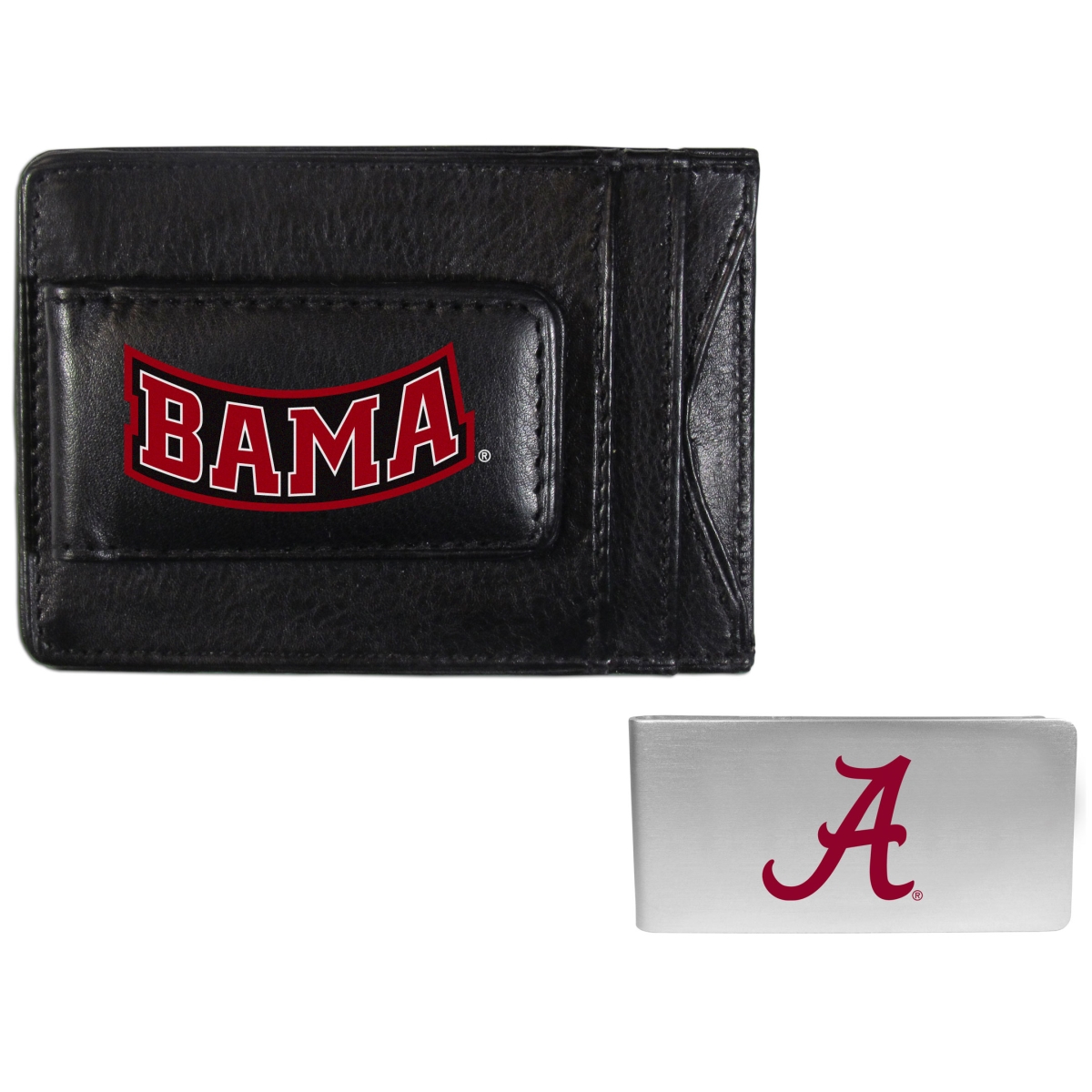 Siskiyou  NCAA Alabama Crimson Tide Leather Cash  Cardholder  Money Clip - One Size - Black