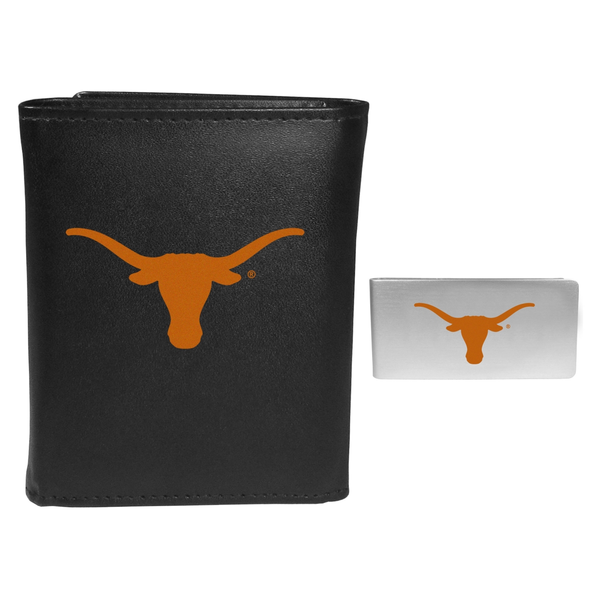 Texas Longhorns Leather Tri-fold Wallet & Money Clip - Brown - Men's - Durable Design