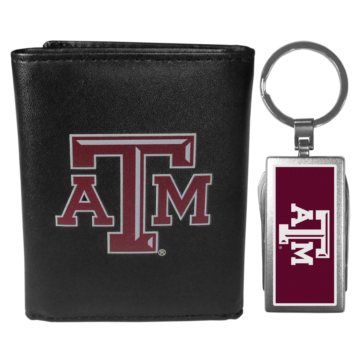 Siskiyou CLTR26MTC Male NCAA Texas A & M Aggies Leather Tri-fold Wallet & Multi-tool Key Chain, Black