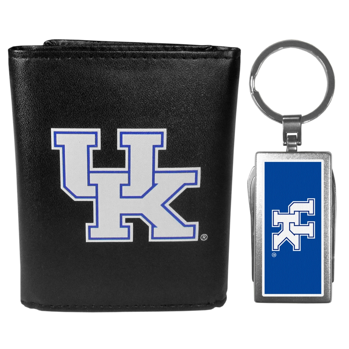 Siskiyou CLTR35MTC Male NCAA Kentucky Wildcats Leather Tri-fold Wallet & Multi-tool Key Chain, Black