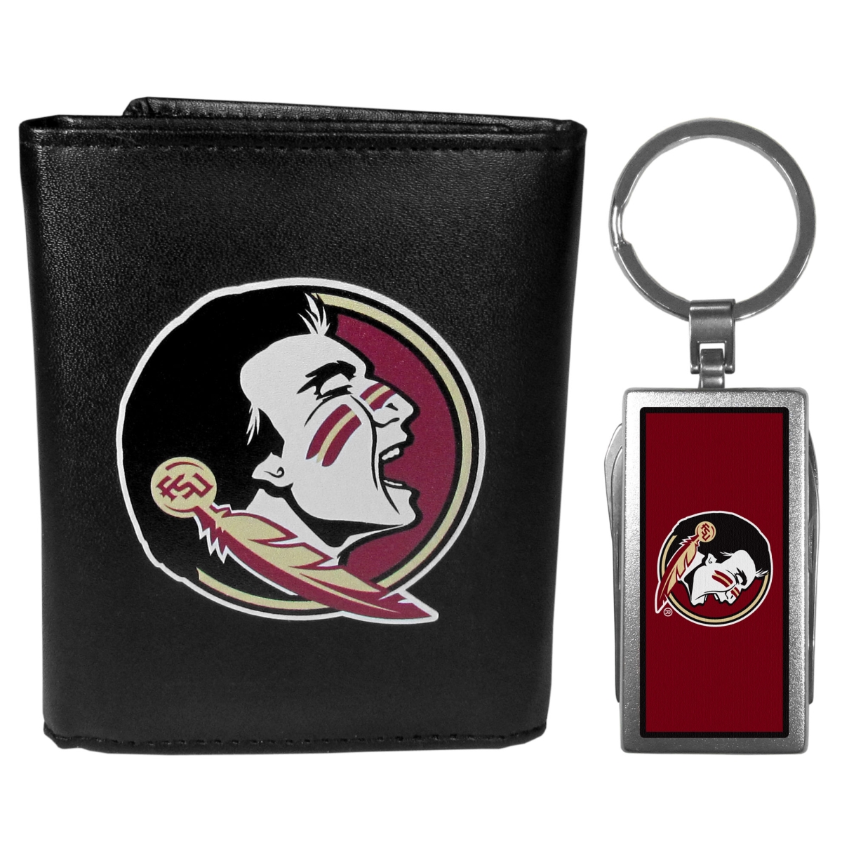 Siskiyou CLTR7MTC Male NCAA Florida State Seminoles Leather Tri-fold Wallet & Multi-tool Key Chain, Black