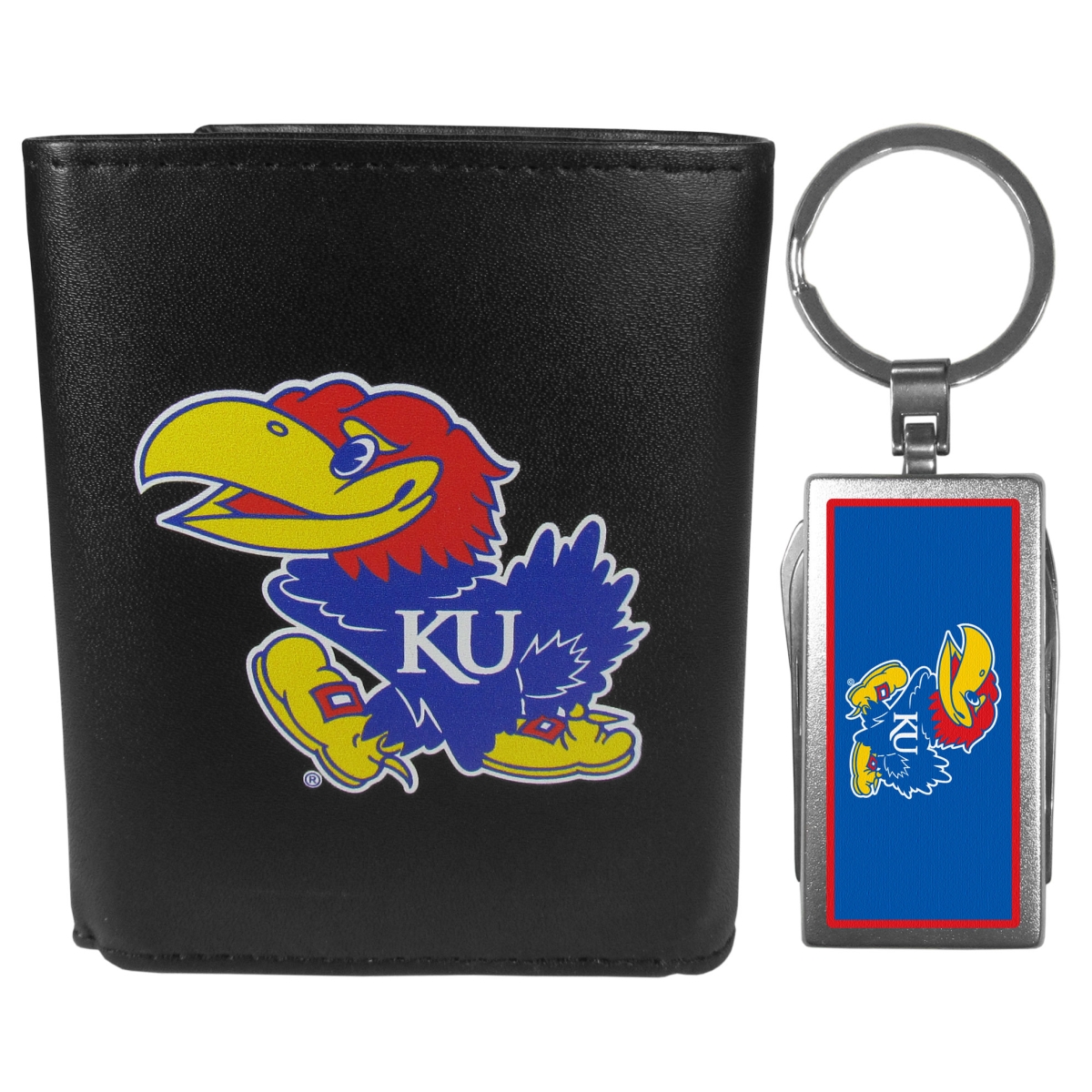 Siskiyou CTRL21MTC Male NCAA Kansas Jayhawks Tri-fold Wallet & Multi-tool Key Chain