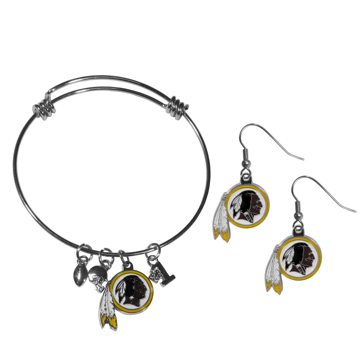 Siskiyou FDEN135CBB Female NFL Washington Redskins Dangle Earrings & Charm Bangle Bracelet Set - Set of 2 -  SiskiyouSports