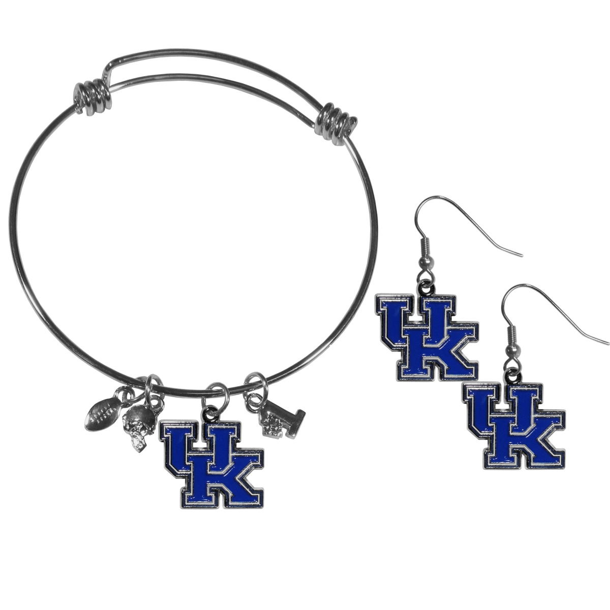 Siskiyou CDEN35CBB Female NCAA Kentucky Wildcats Dangle Earrings & Charm Bangle Bracelet Set - Set of 2