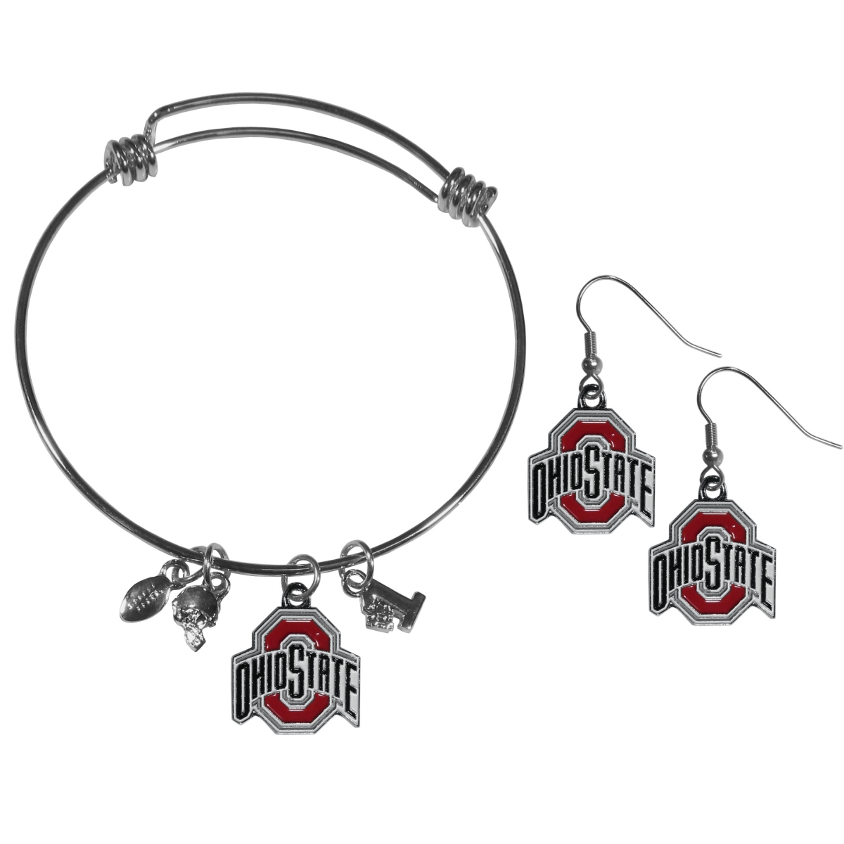 Siskiyou CDEN38CBB Female NCAA Ohio State Buckeyes Dangle Earrings & Charm Bangle Bracelet Set - Set of 2