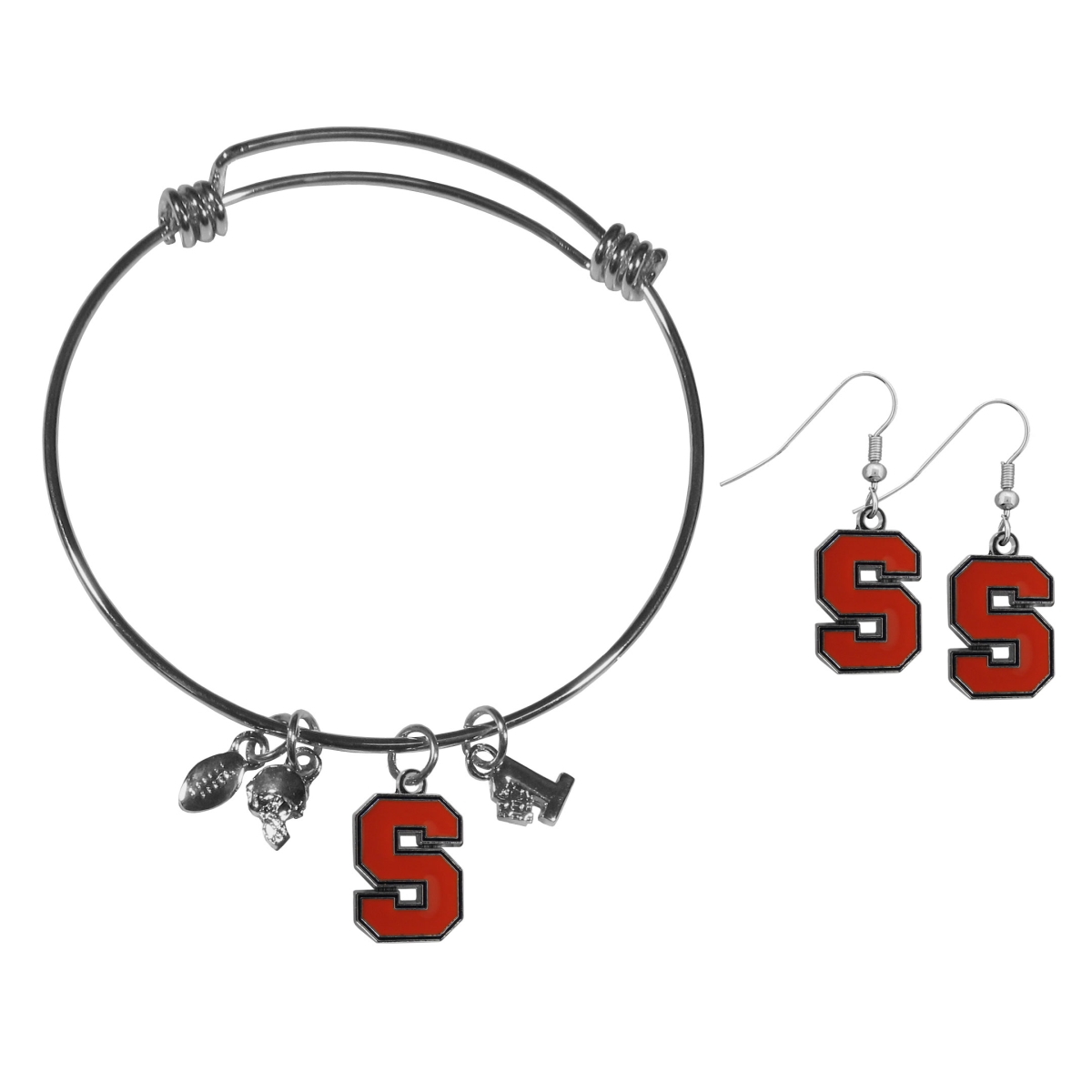 Siskiyou CDEN62CBB Female NCAA Syracuse Orange Dangle Earrings & Charm Bangle Bracelet Set - Set of 2