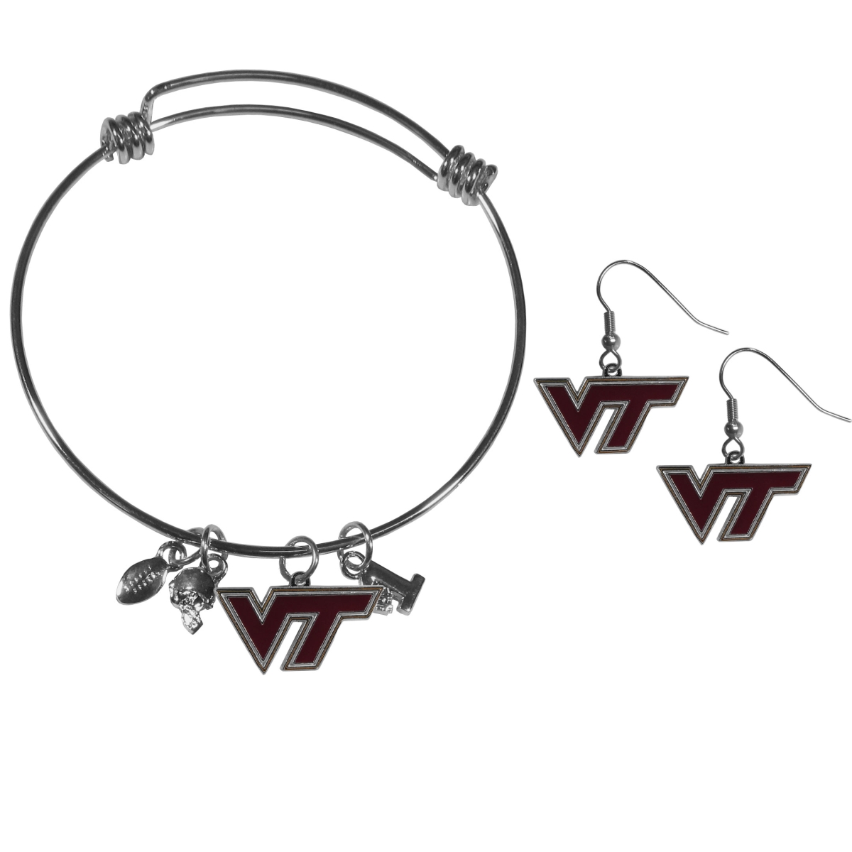 Siskiyou CDEN61CBB Female NCAA Virginia Tech Hokies Dangle Earrings & Charm Bangle Bracelet Set - Set of 2