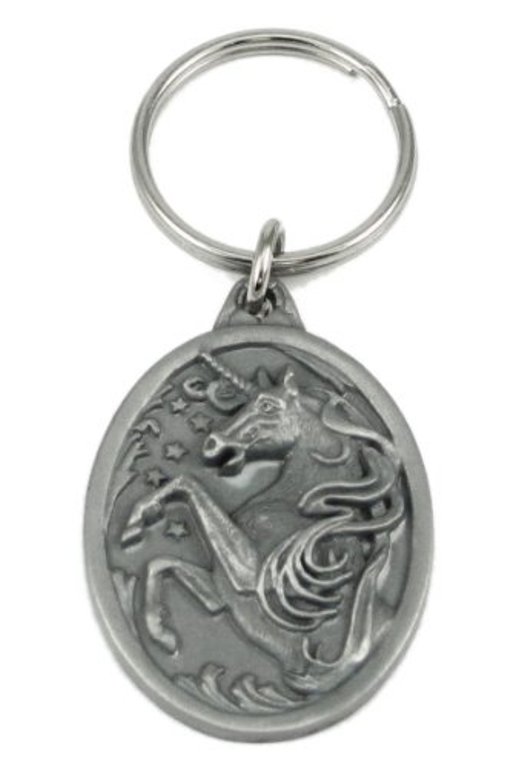 Unicorn Antiqued Keyring - Antique Silver - Standard Size - Durable Metal Design